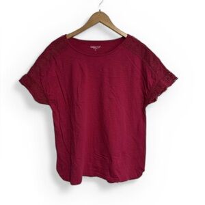 Coldwater‎ Creek Women's Medium Pink Short Sleeve Top Floral Cutout Boho Fairy